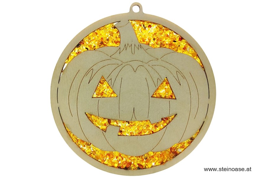 Fensterbild Suncatcher Bernstein - HALLOWEEN Kürbis Ø 11cm